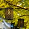 Glitzhome® 11" LED Black Square Textured Glass Solar Powered Hanging Lantern